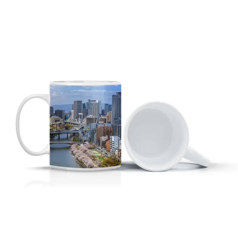 Osaka Skyline Cherry Blossoms River View – Mugs