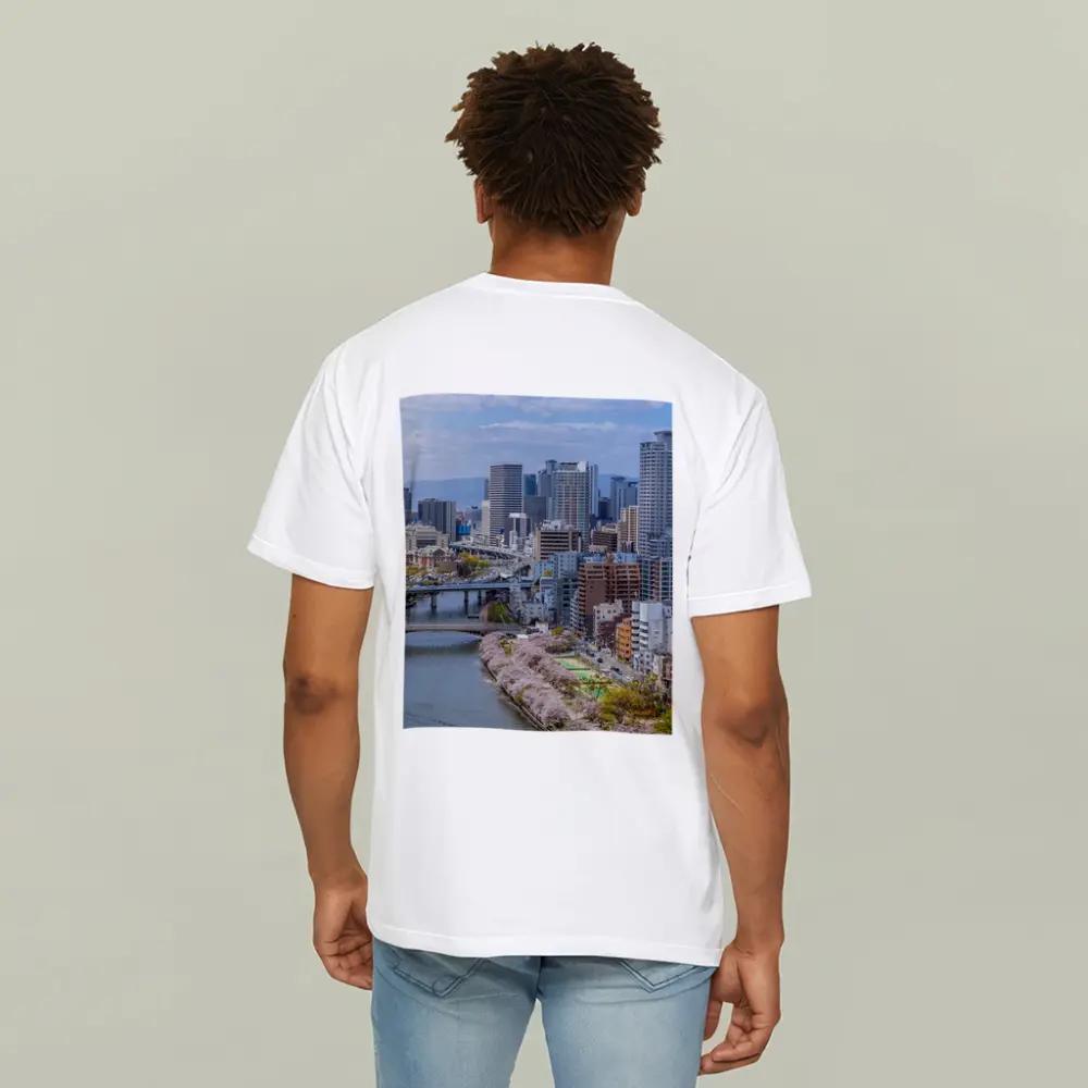 Osaka Skyline Cherry Blossoms River View – T-Shirts