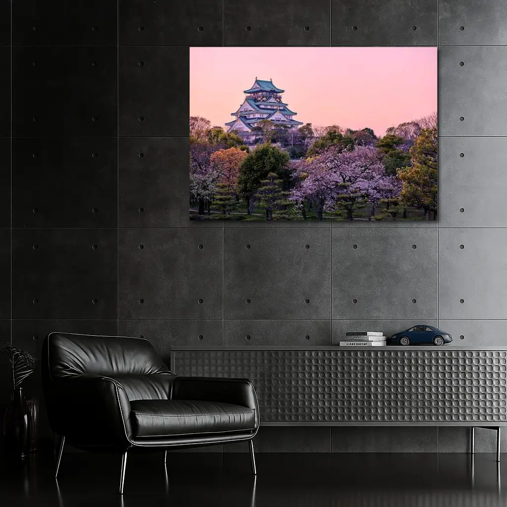 Osaka Castle Cherry Blossoms Pink Sunset – Wall Art