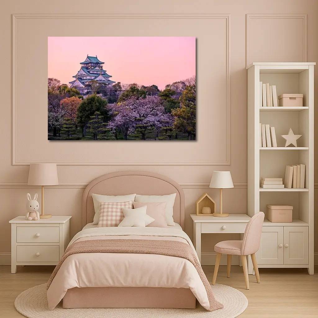 Osaka Castle Cherry Blossoms Pink Sunset – Wall Art