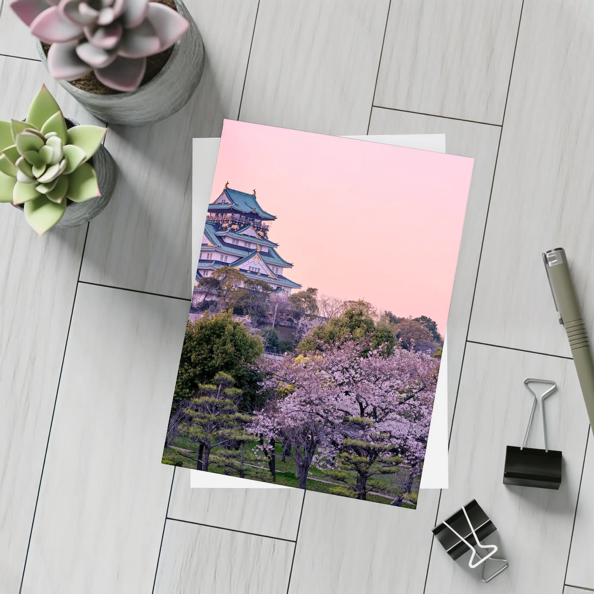 Osaka Castle Cherry Blossoms Pink Sunset – Postcards