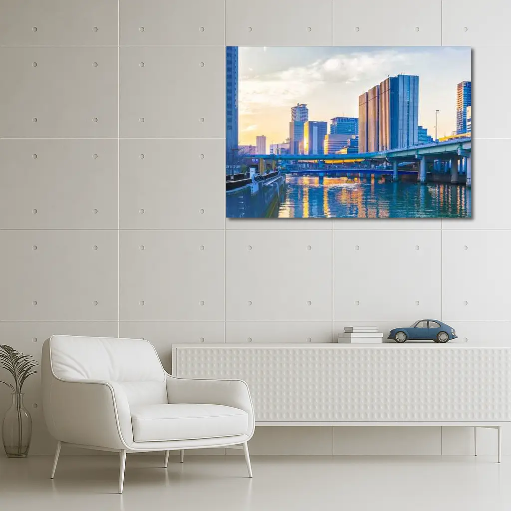 Osaka Japan Skyline River Golden Sunset – Wall Art
