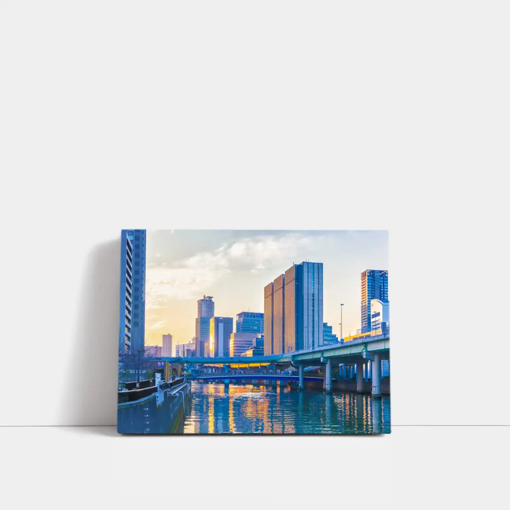 Osaka Japan Skyline River Golden Sunset – Wall Art