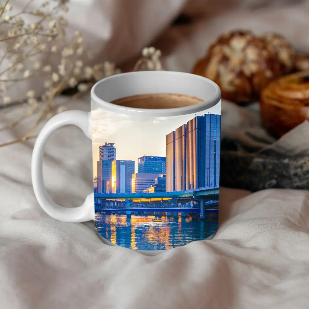 Osaka Japan Skyline River Golden Sunset – Mugs