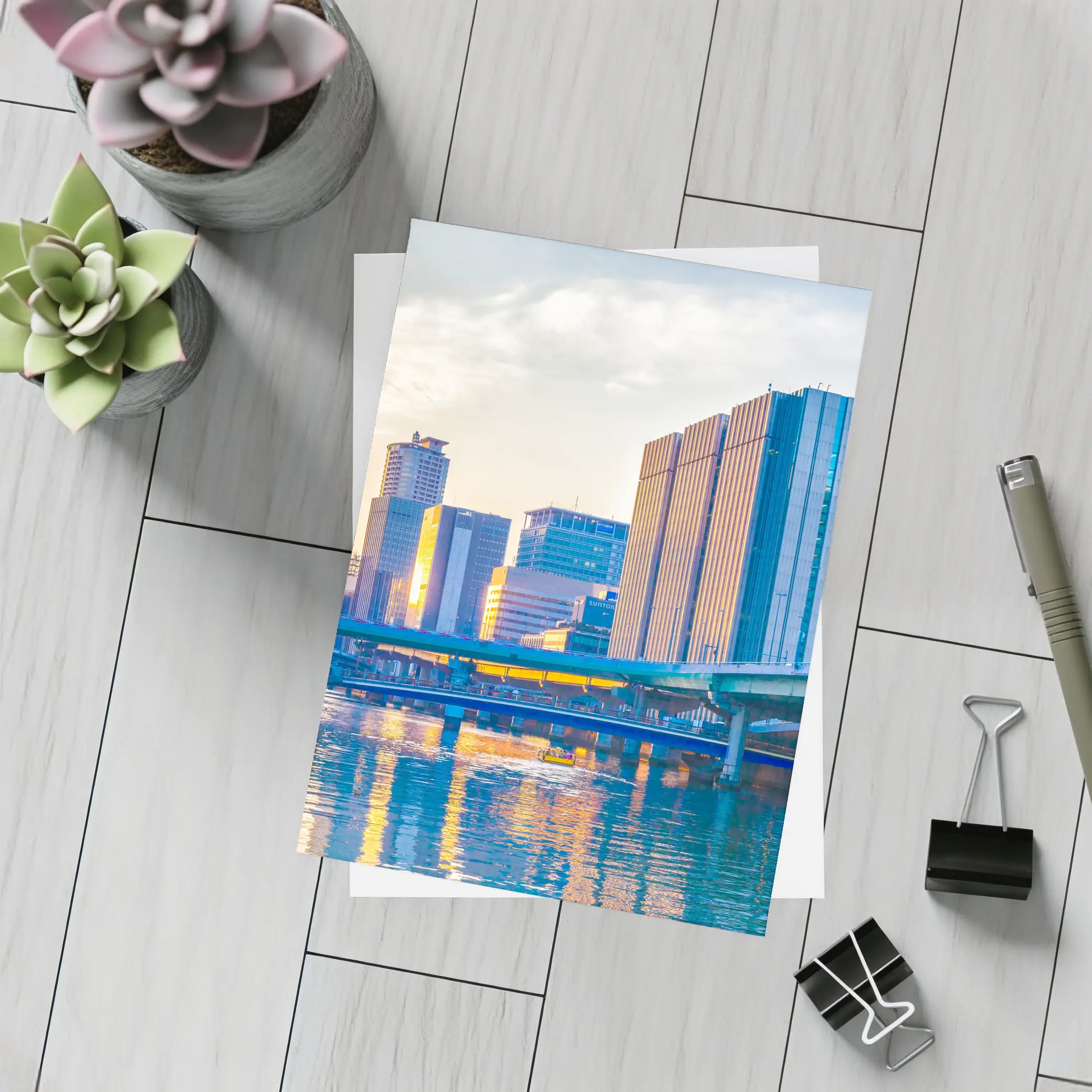 Osaka Japan Skyline River Golden Sunset – Postcards