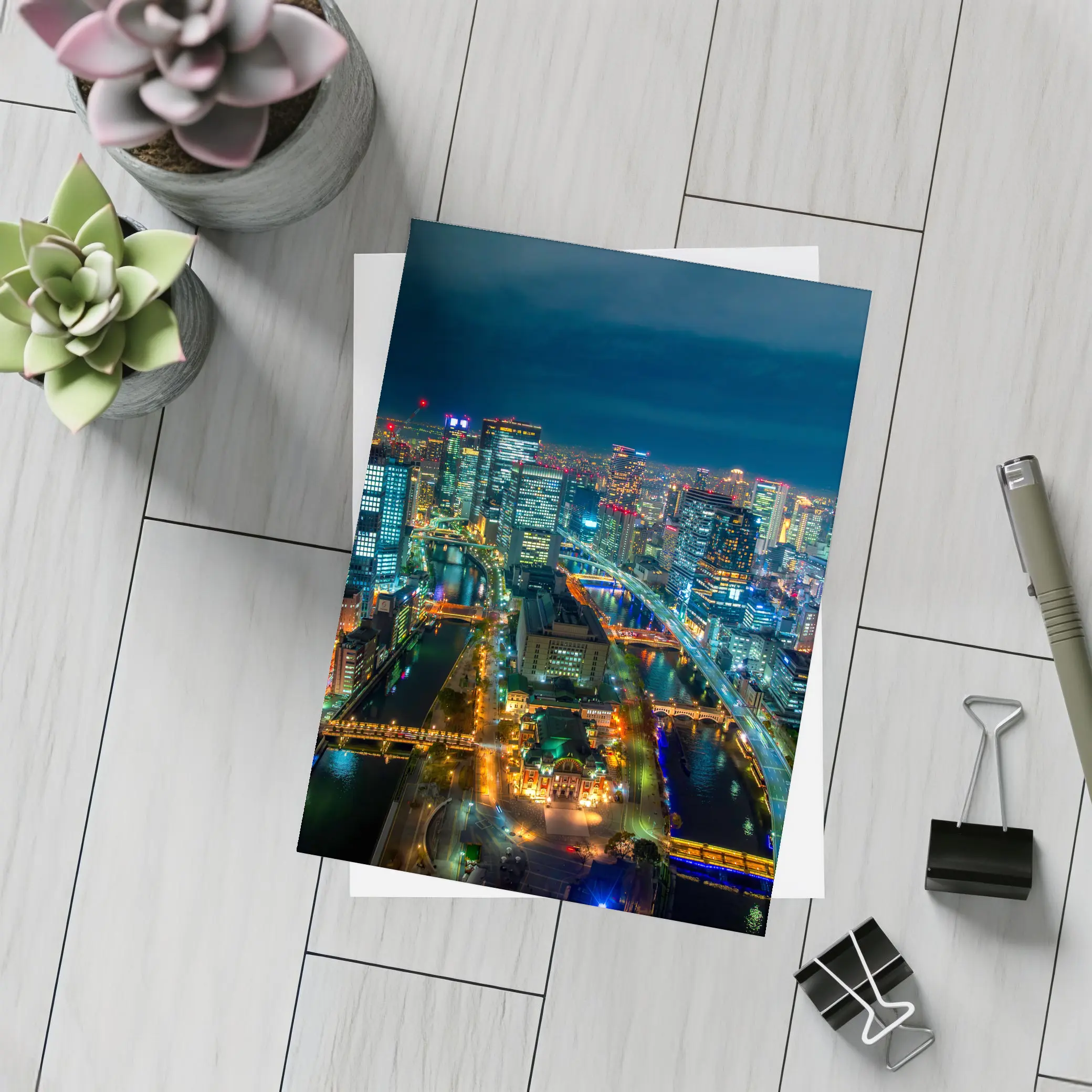 Osaka Japan City Skyline At Night – Postcards