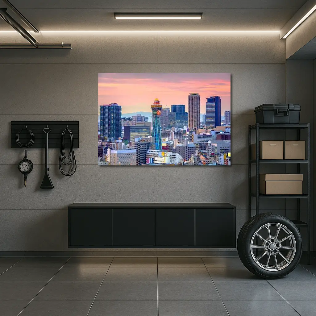 Osaka Japan Skyline at Pink Sunset – Wall Art