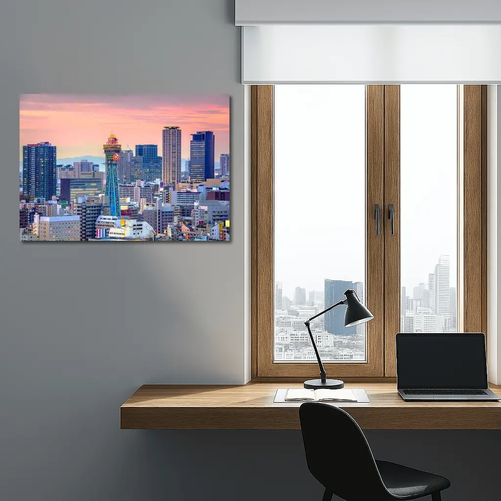 Osaka Japan Skyline at Pink Sunset – Wall Art