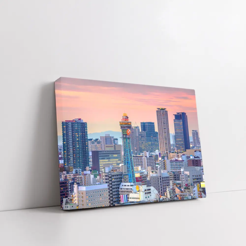 Osaka Japan Skyline at Pink Sunset – Wall Art