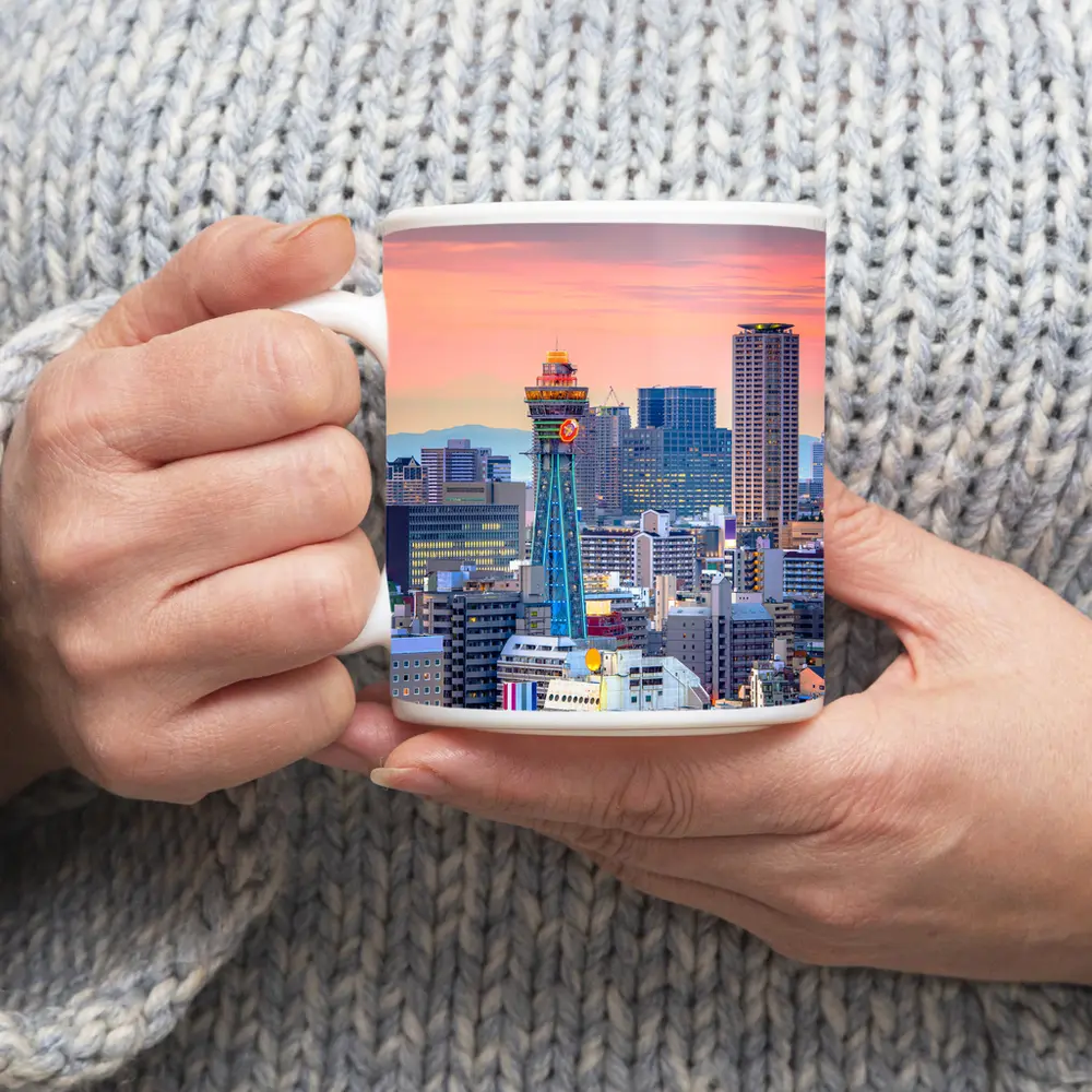 Osaka Japan Skyline at Pink Sunset – Mugs