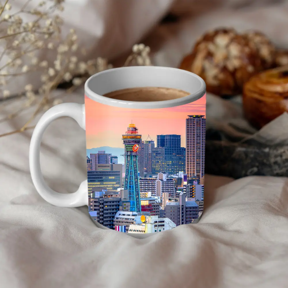 Osaka Japan Skyline at Pink Sunset – Mugs