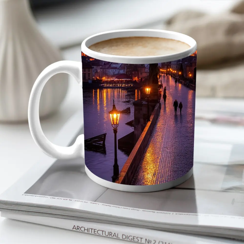 Charles Bridge Prague Castle Night Lights – Mugs