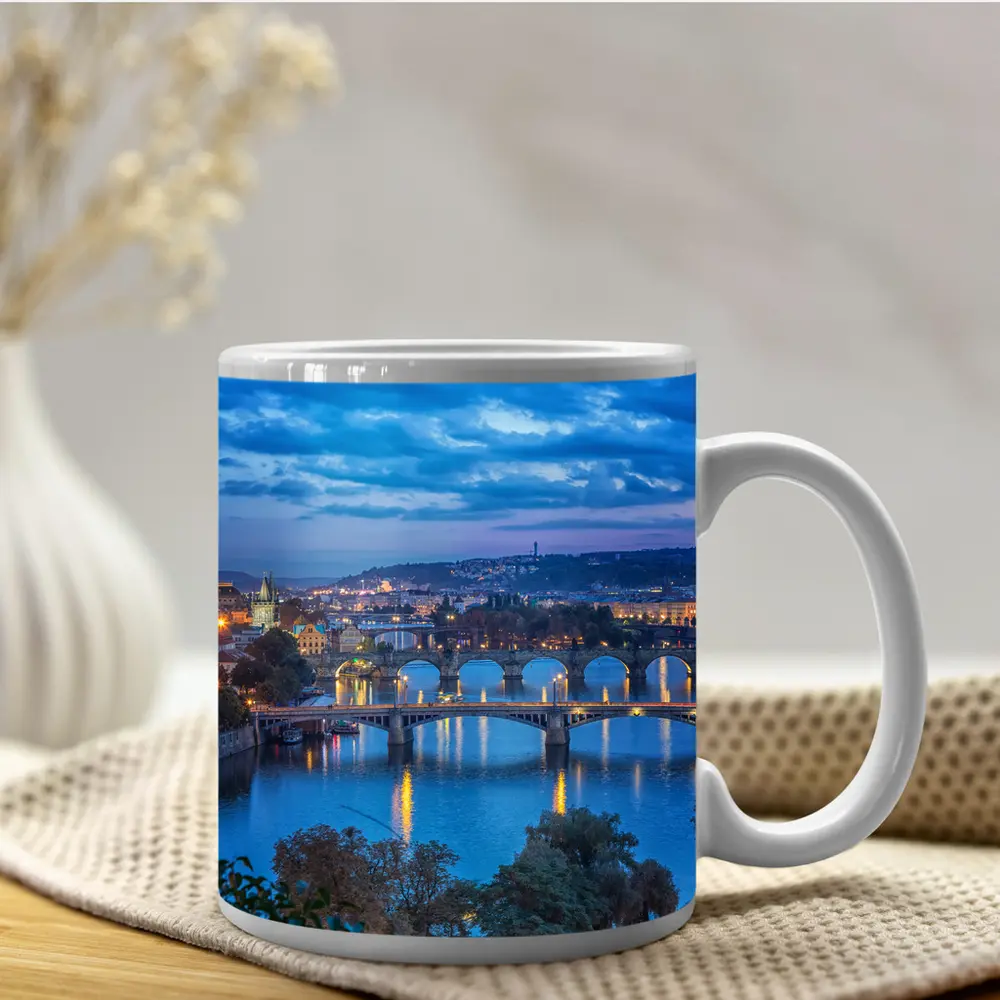 Prague Bridges Over Vltava River At Dusk – Mugs