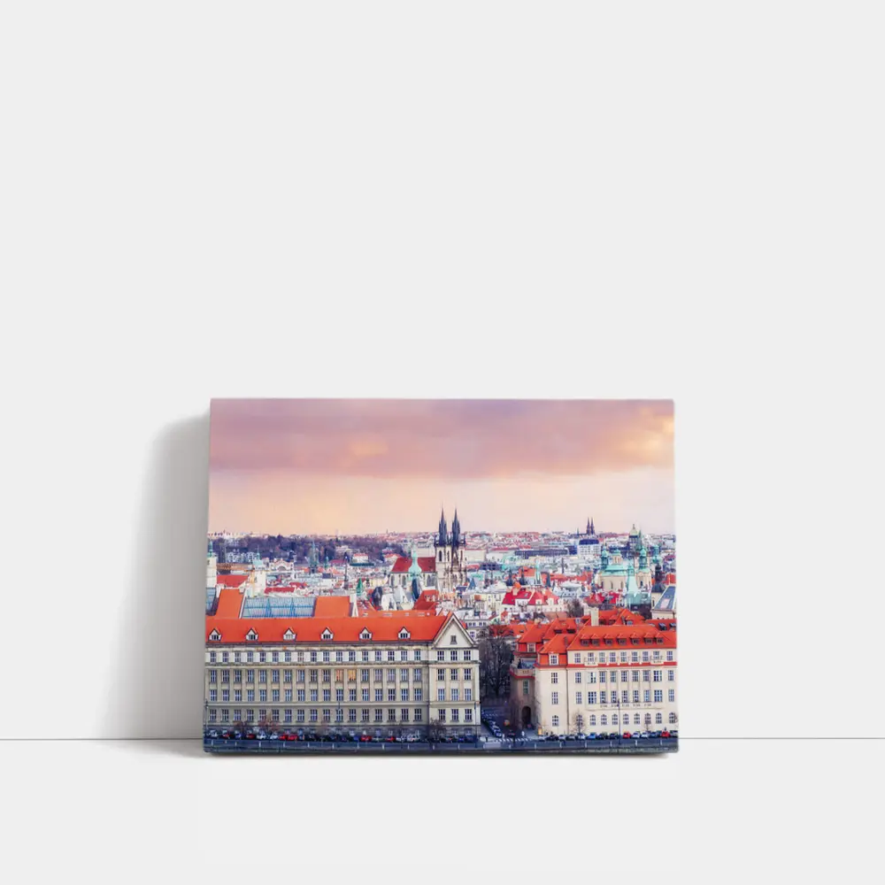 Prague Old Town Rooftops Pink Sky – Wall Art