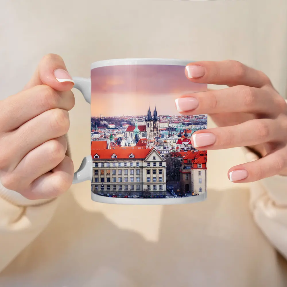 Prague Old Town Rooftops Pink Sky – Mugs