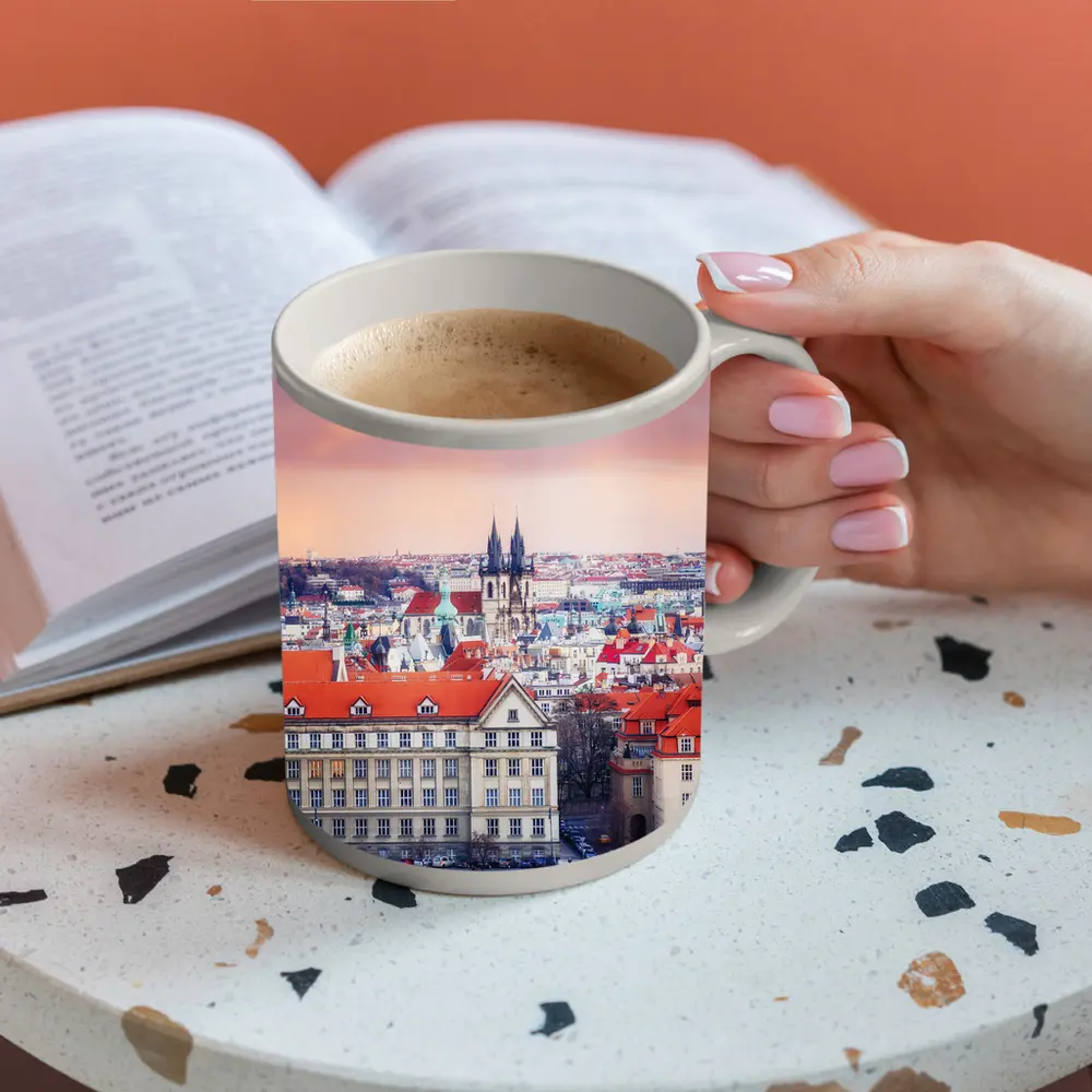 Prague Old Town Rooftops Pink Sky – Mugs