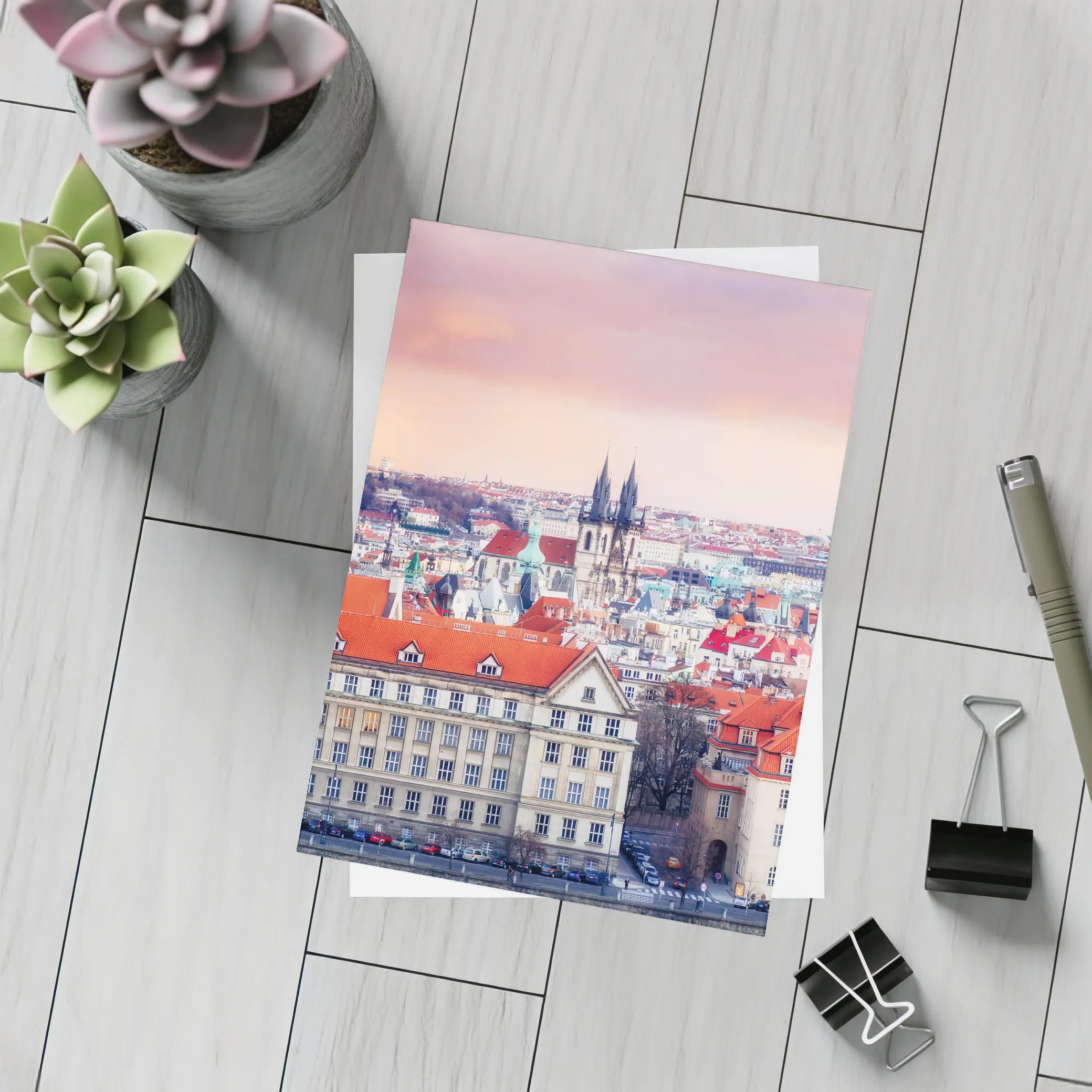 Prague Old Town Rooftops Pink Sky – Postcards