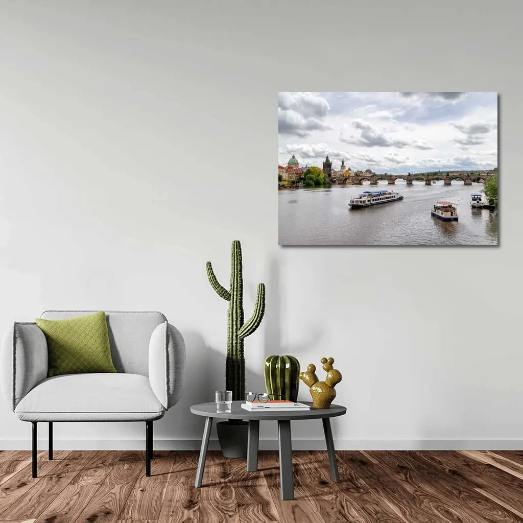 Charles Bridge Prague Vltava River Boats – Wall Art