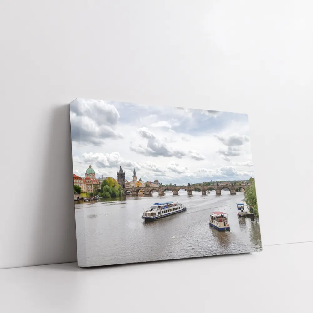 Charles Bridge Prague Vltava River Boats – Wall Art