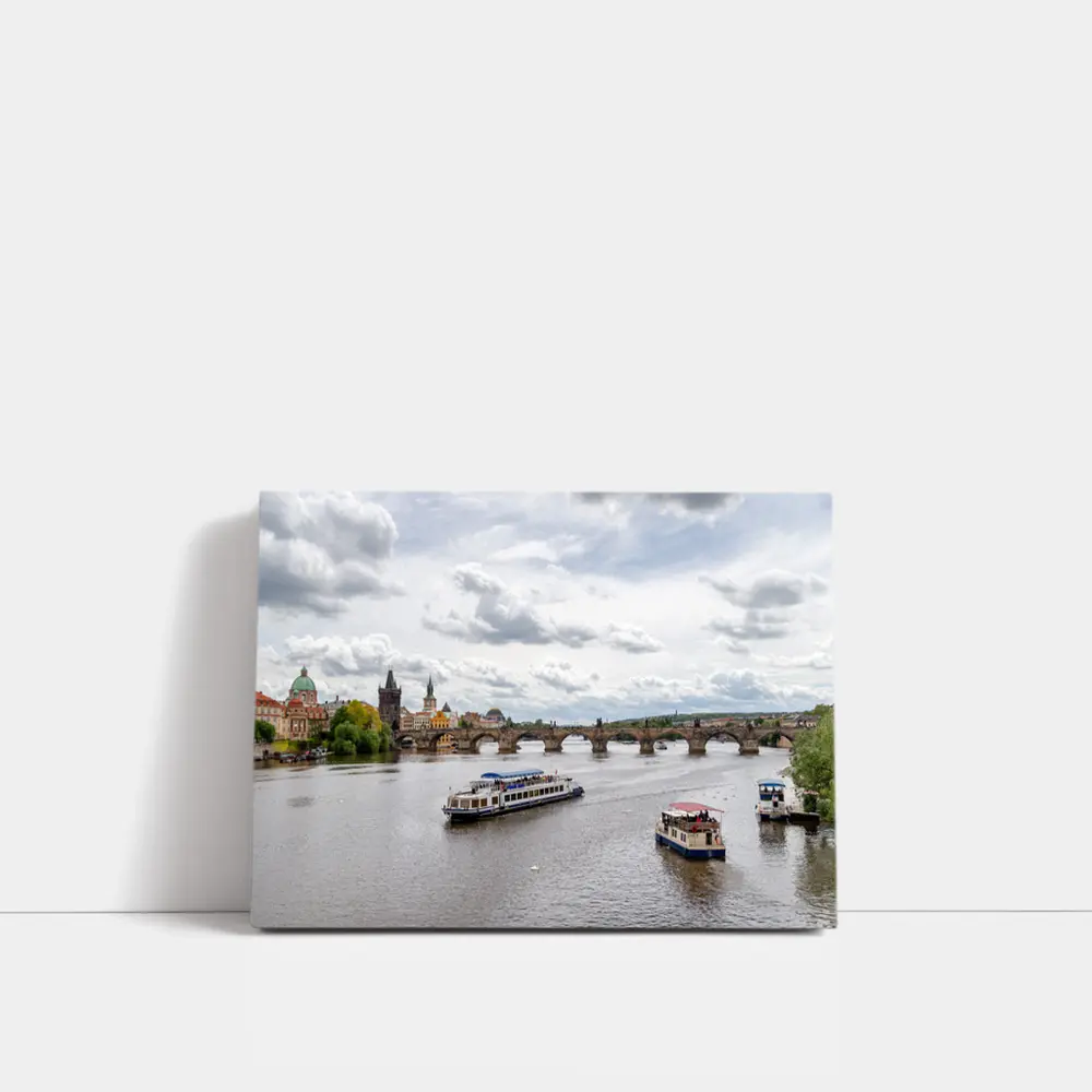 Charles Bridge Prague Vltava River Boats – Wall Art