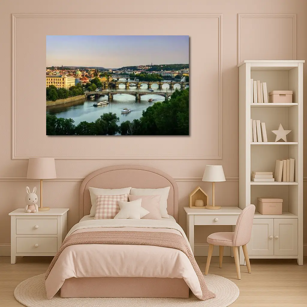 Prague Bridges Over Vltava River Skyline – Wall Art