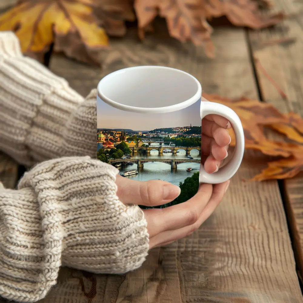 Prague Bridges Over Vltava River Skyline – Mugs