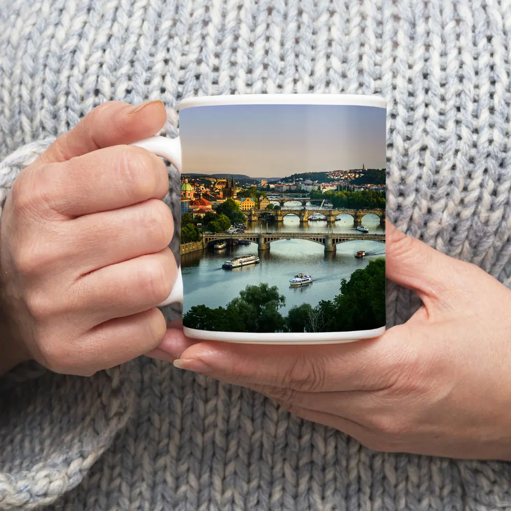 Prague Bridges Over Vltava River Skyline – Mugs