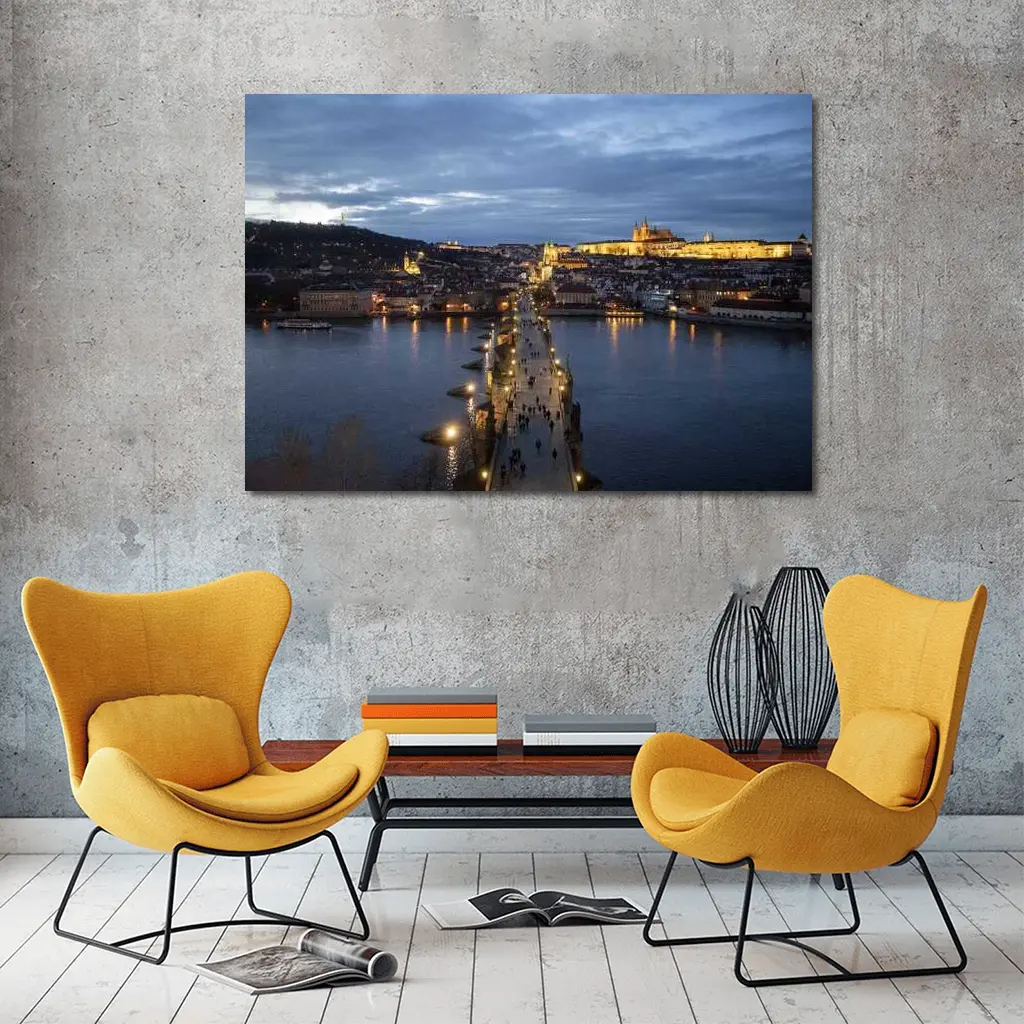 Charles Bridge Prague Castle Dusk River View – Wall Art