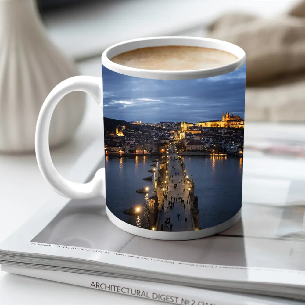 Charles Bridge Prague Castle Dusk River View – Mugs