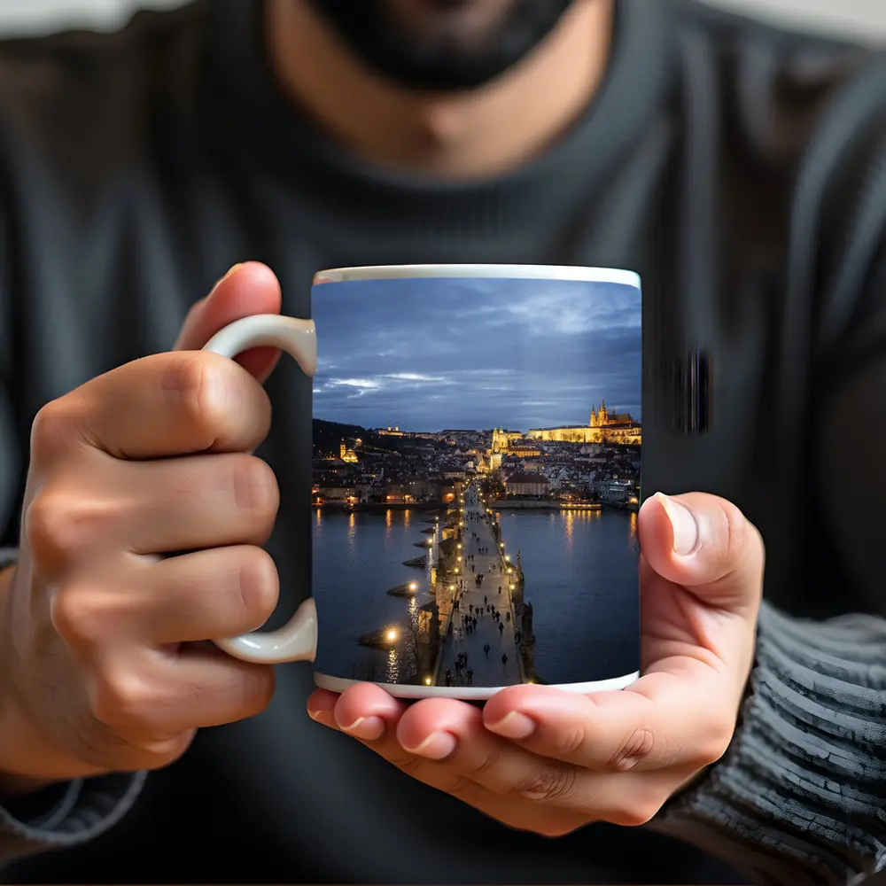 Charles Bridge Prague Castle Dusk River View – Mugs