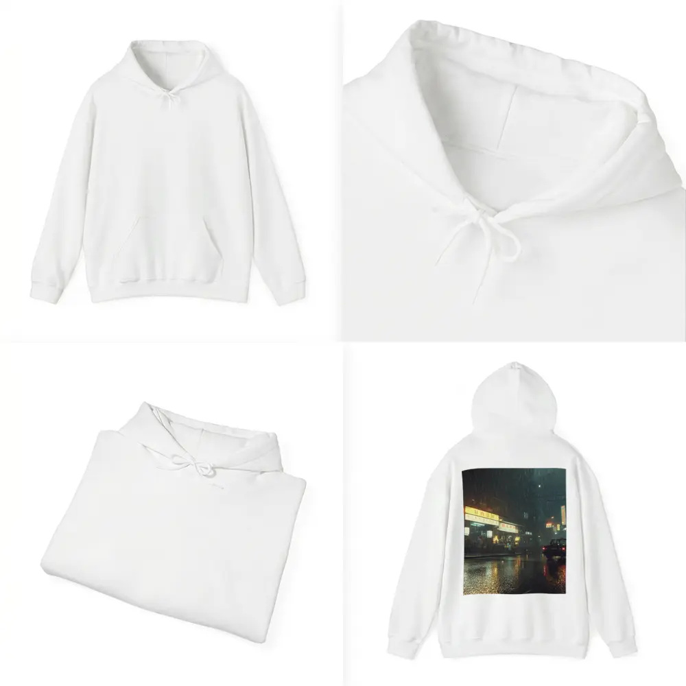 Rainy Asian City Street Neon Night – Hoodies