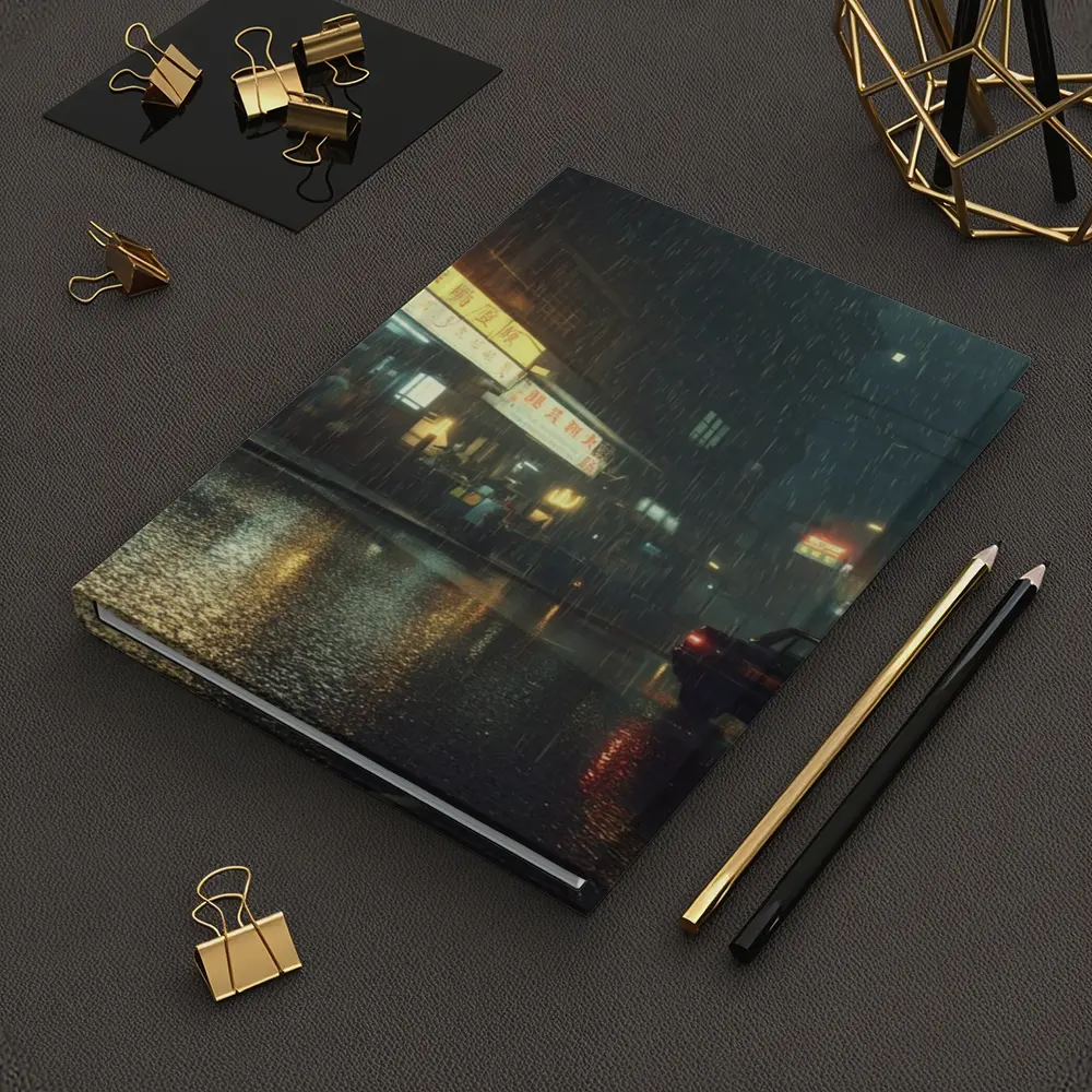 Rainy Asian City Street Neon Night – Notebooks