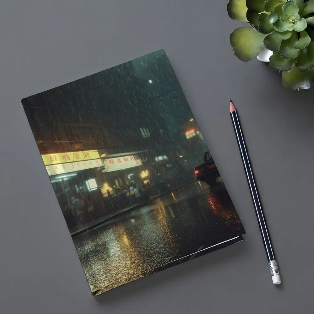 Rainy Asian City Street Neon Night – Notebooks