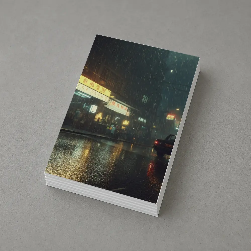 Rainy Asian City Street Neon Night – Postcards