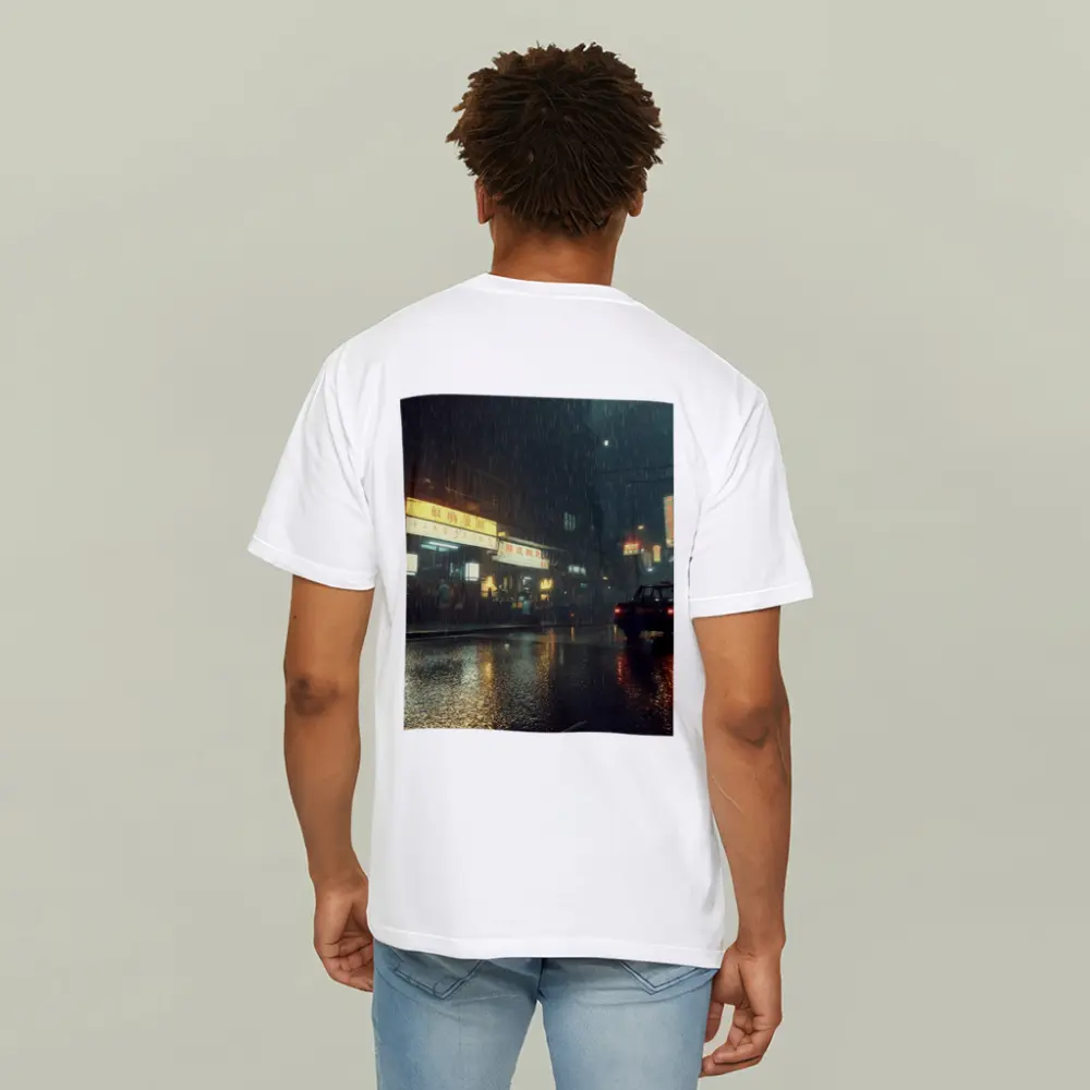 Rainy Asian City Street Neon Night – T-Shirts