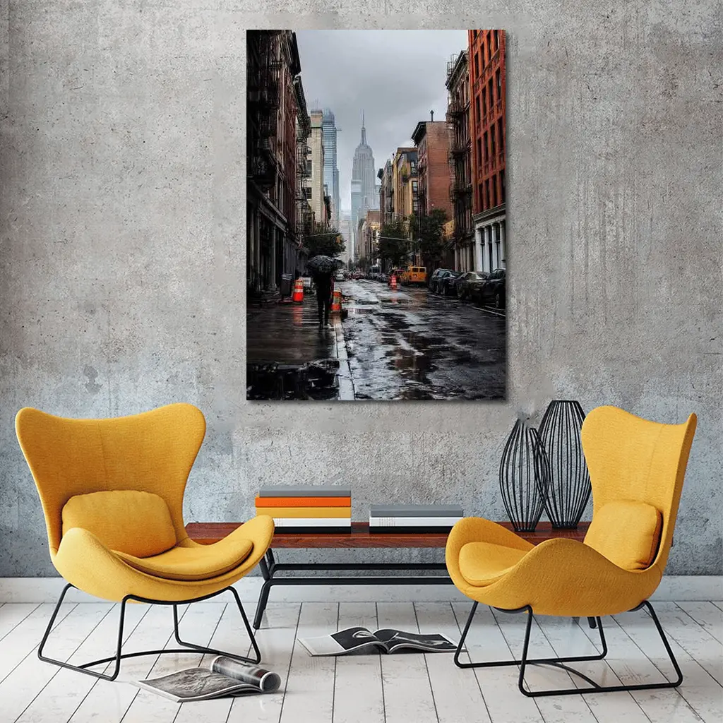 Rainy New York City Street Empire State – Wall Art