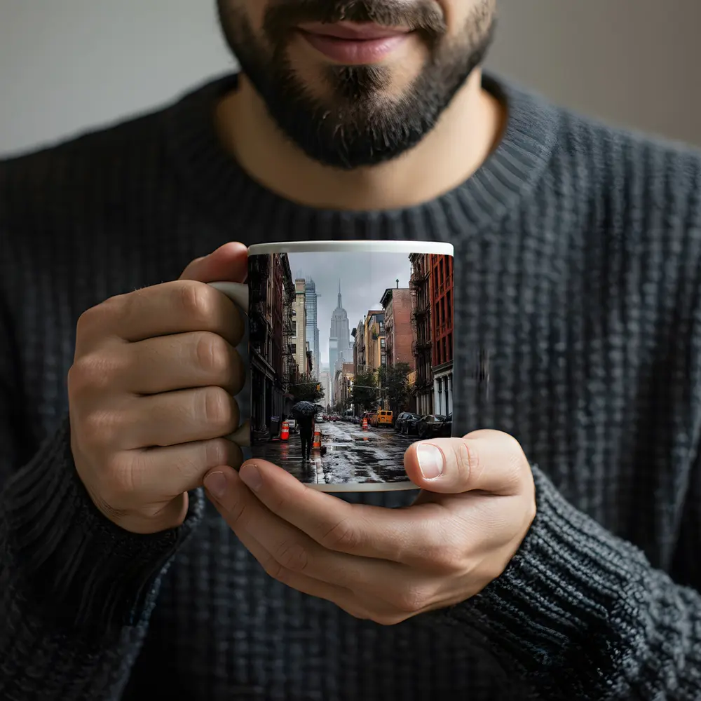 Rainy New York City Street Empire State – Mugs
