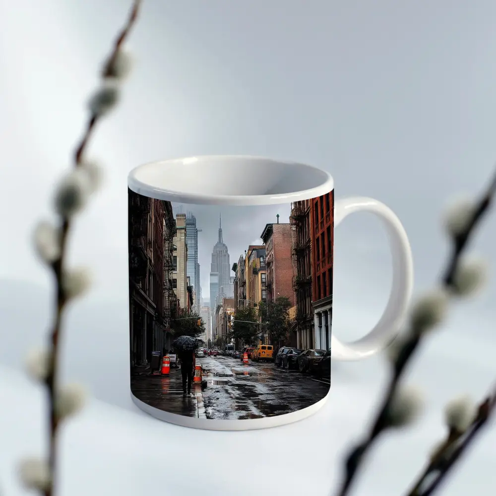 Rainy New York City Street Empire State – Mugs
