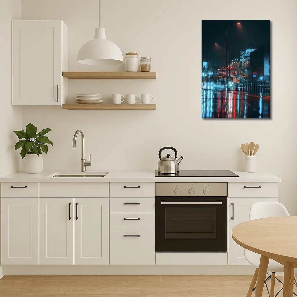 Rainy City Street Night Neon Reflections – Wall Art