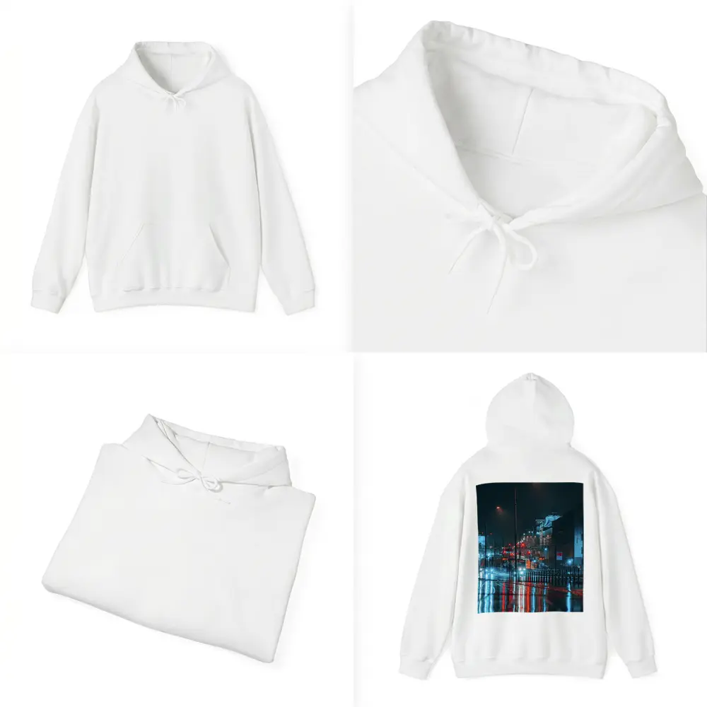 Rainy City Street Night Neon Reflections – Hoodies