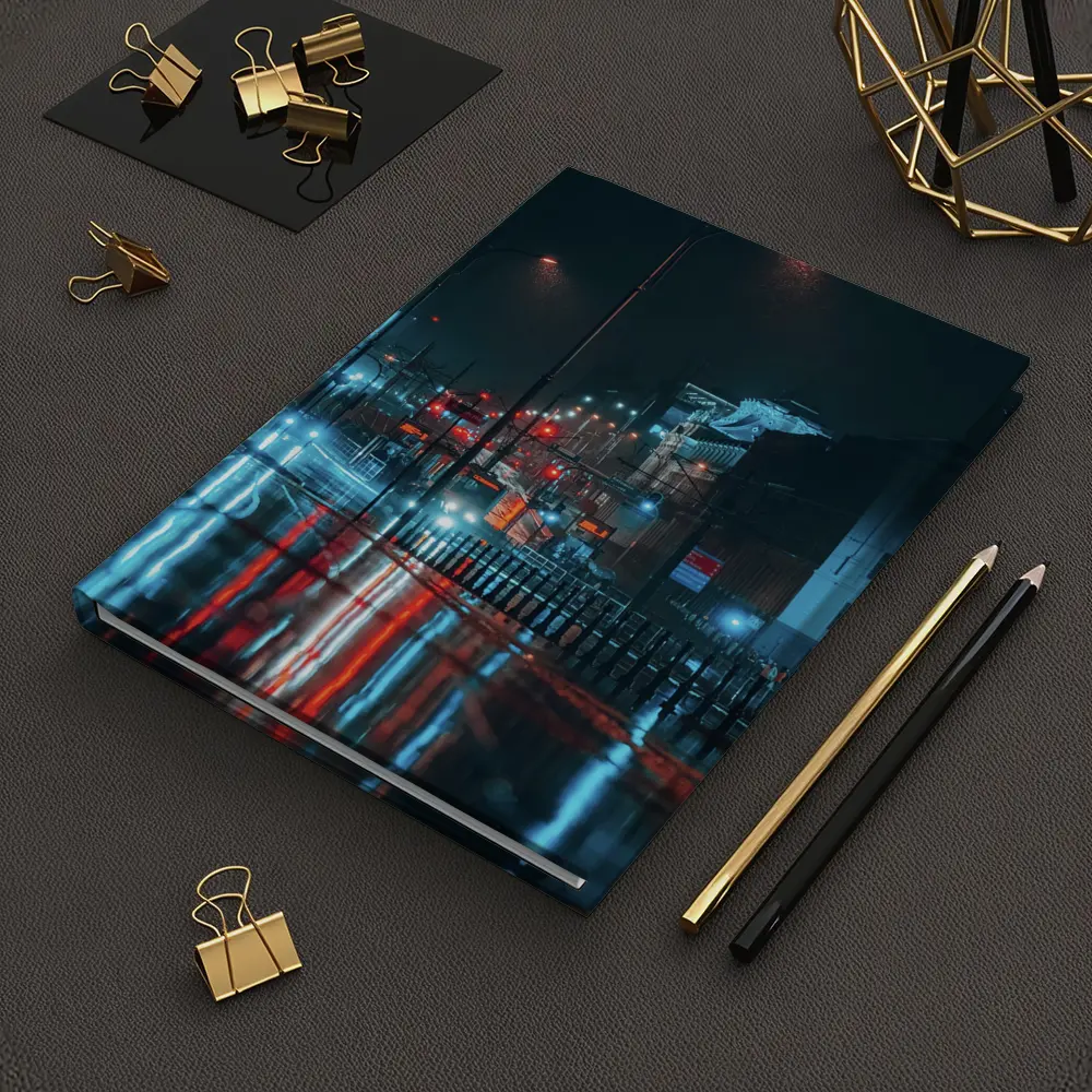 Rainy City Street Night Neon Reflections – Notebooks