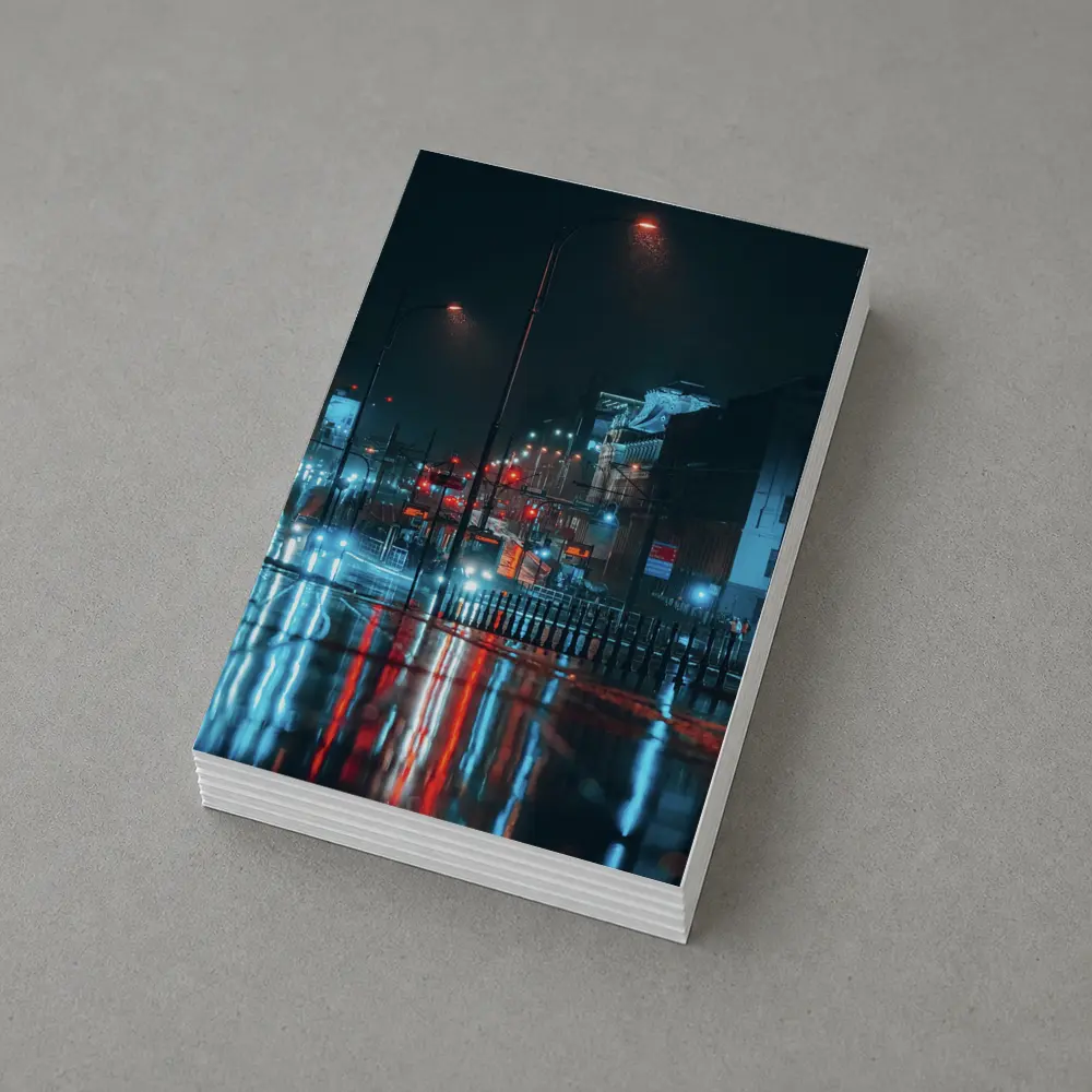 Rainy City Street Night Neon Reflections – Postcards