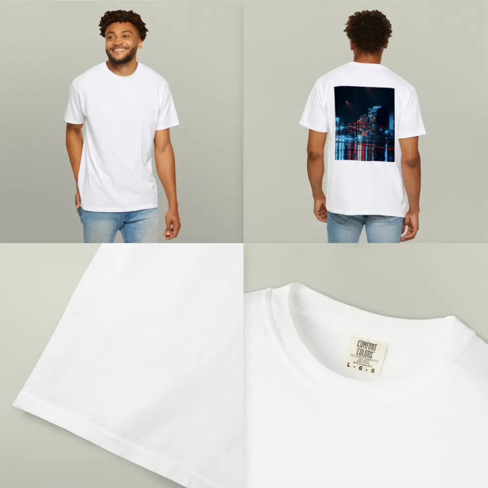 Rainy City Street Night Neon Reflections – T-Shirts