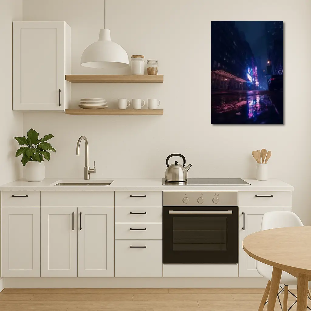 Rainy City Street Neon Night Reflections – Wall Art
