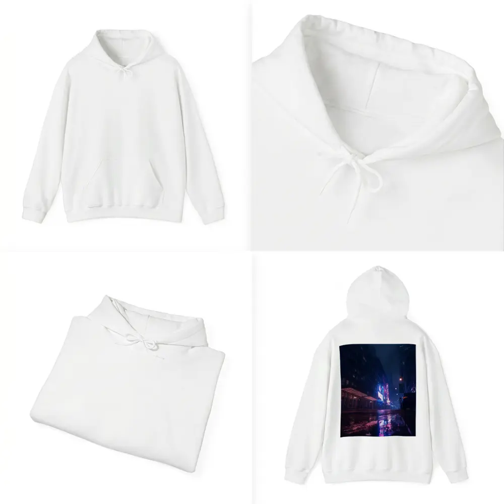 Rainy City Street Neon Night Reflections – Hoodies