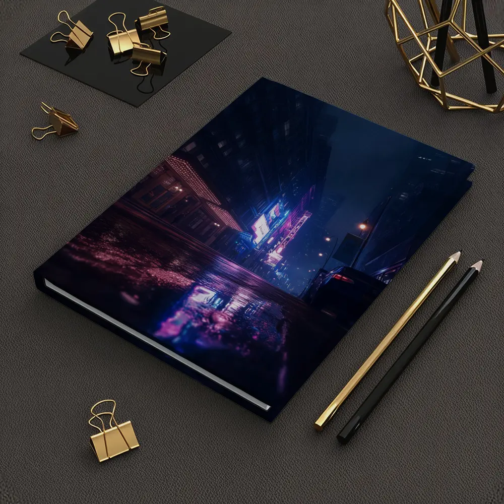 Rainy City Street Neon Night Reflections – Notebooks