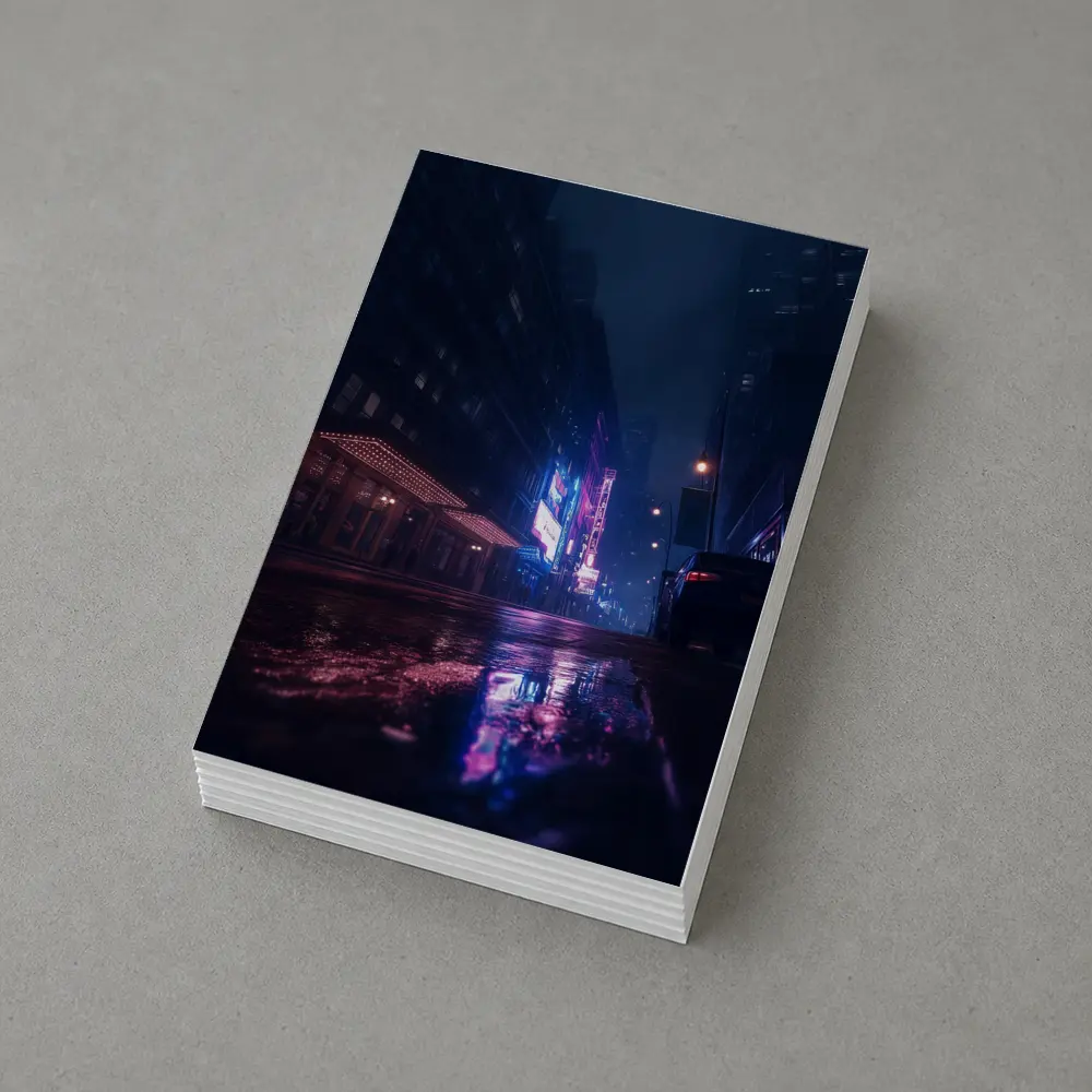 Rainy City Street Neon Night Reflections – Postcards