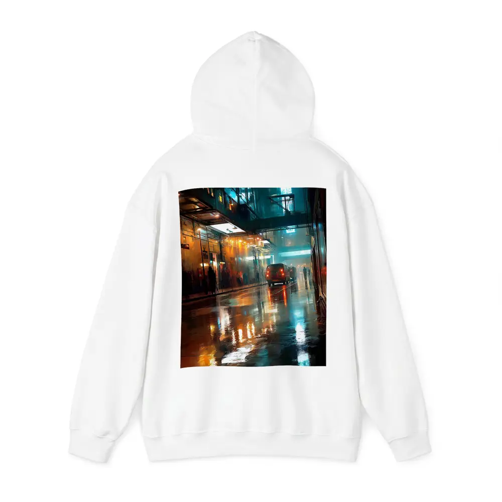 Rainy City Street Night Neon Reflections – Hoodies