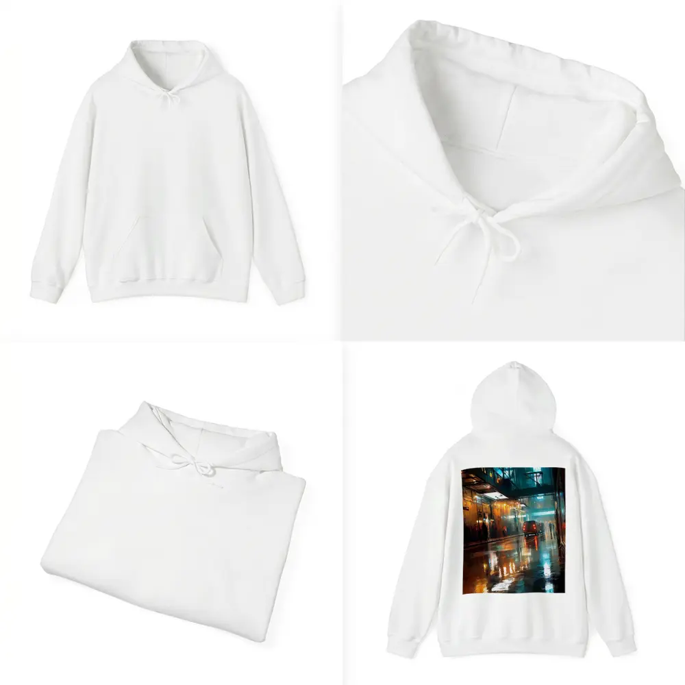 Rainy City Street Night Neon Reflections – Hoodies