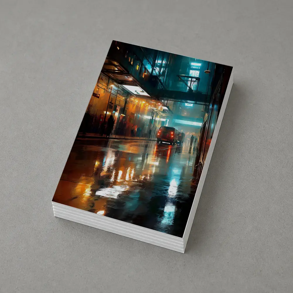 Rainy City Street Night Neon Reflections – Postcards